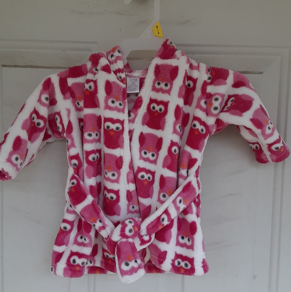Luvable Friends Infant Bathrobe W/Hood 0-9Months Owl Print Pink/White